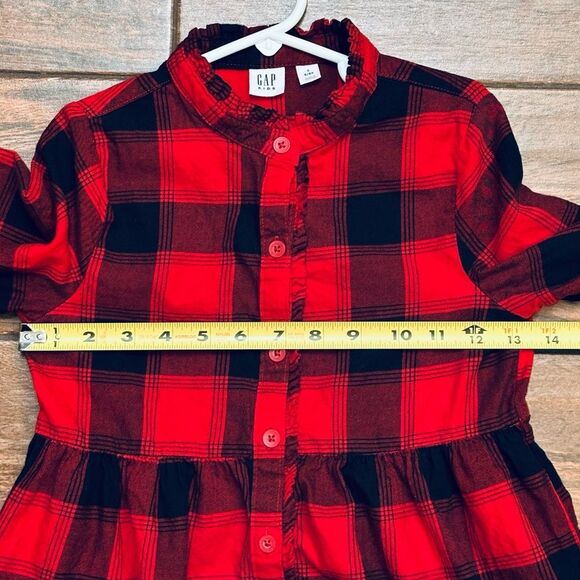 Girls Ruffle Detail Buffalo Plaid Shirt Christmas Dress Size 6/6X - Picture 4 of 5